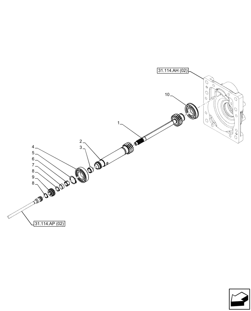 Схема запчастей Case IH FARMALL 65C - (31.114.AB[01]) - VAR - 333814, 743566 - PTO 540/540E RPM, SHUTTLE, DRIVEN SHAFT (31) - IMPLEMENT POWER TAKE OFF