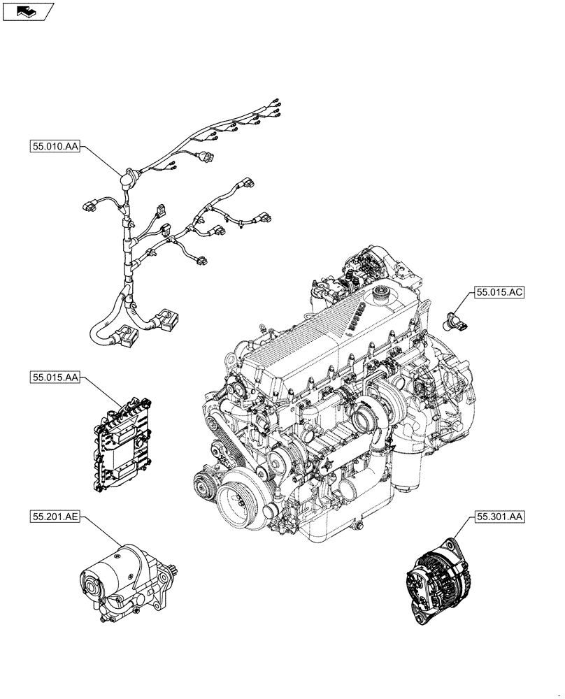 Схема запчастей Case IH F2CFE614A B001 - (55.000.00) - SECTION INDEX (55) - ELECTRICAL SYSTEMS