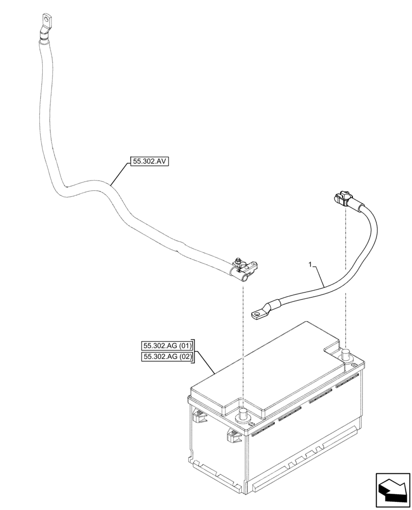 Схема запчастей Case IH FARMALL 65C - (55.302.AW) - VAR - 390742, 397742, 743585 - NEG BATTERY CABLE (55) - ELECTRICAL SYSTEMS