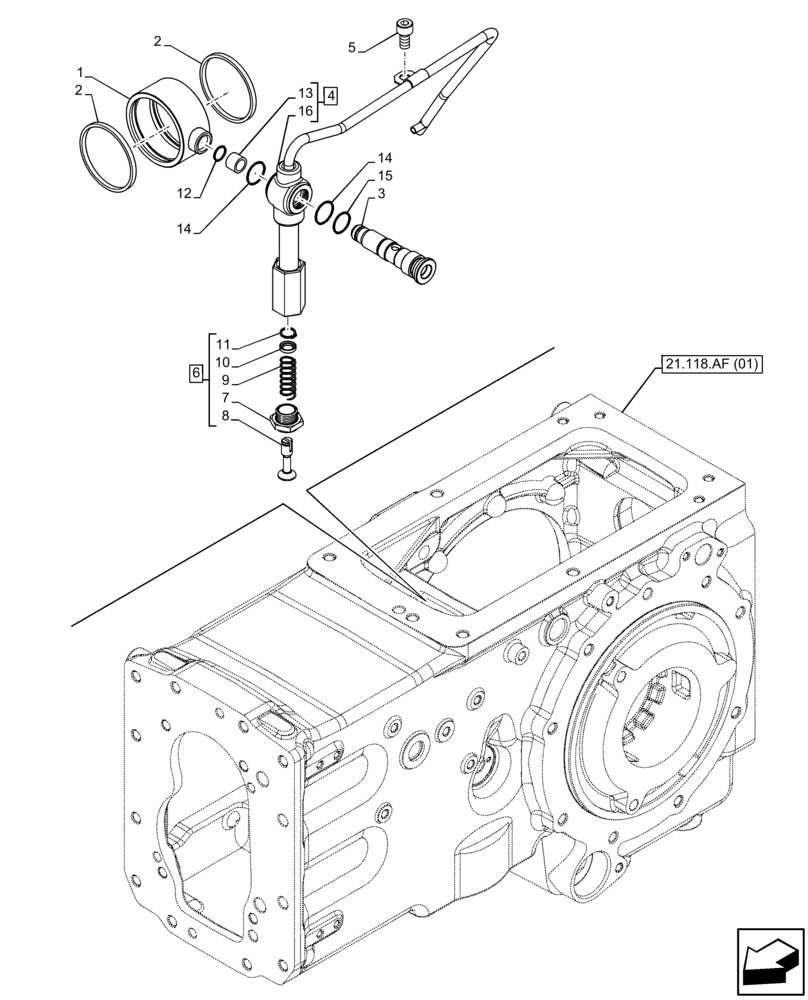 Схема запчастей Case IH FARMALL 75C - (21.100.AM[01]) - VAR - 330328, 330581, 335677, 335696, 390328, 743559, 744580 - TRANSMISSION LUBRICATION LINE, MANIFOLD (SHUTTLE) (21) - TRANSMISSION