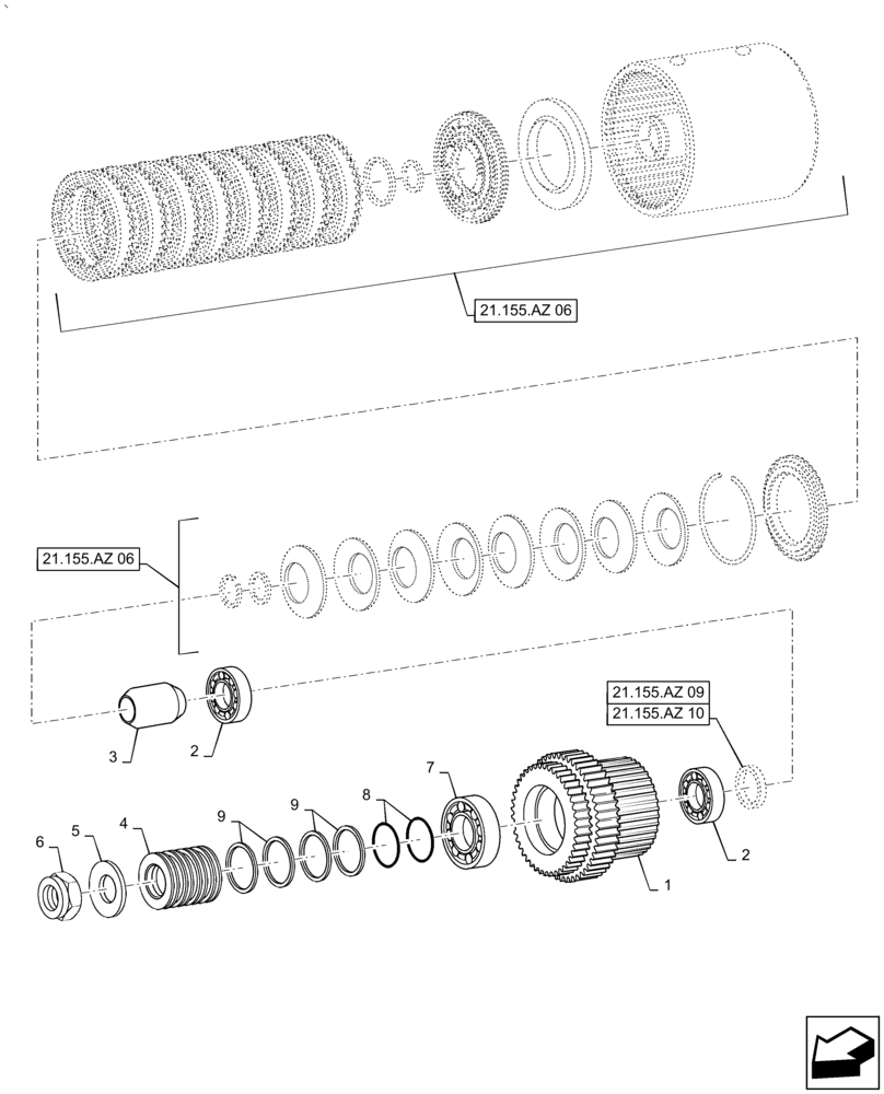 Схема запчастей Case IH PUMA2104 - (21.155.AZ[07]) - SPEED GEARS AND CLUTCHES - GEARS (21) - TRANSMISSION