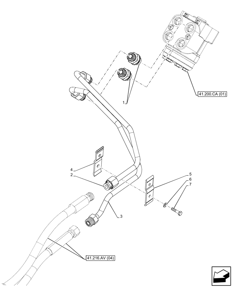 Схема запчастей Case IH FARMALL 75C - (41.216.AV[01]) - VAR - 390328, 743559, 744580 - STEERING CONTROL VALVE, HYDR LINES, 4WD (41) - STEERING