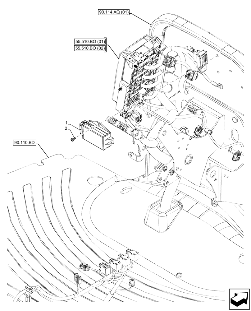 Схема запчастей Case IH FARMALL 75C - (55.404.DB[02]) - VAR - 334187, 334190, 392315 - FLASHER UNIT, W/O CAB (55) - ELECTRICAL SYSTEMS