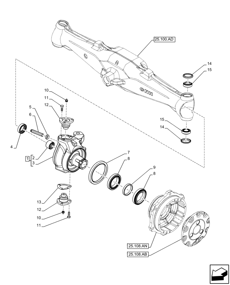 Схема запчастей Case IH FARMALL 75C - (25.108.AG) - VAR - 390328, 743559, 744580 - 4WD FRONT AXLE, STEERING KNUCKLE (25) - FRONT AXLE SYSTEM