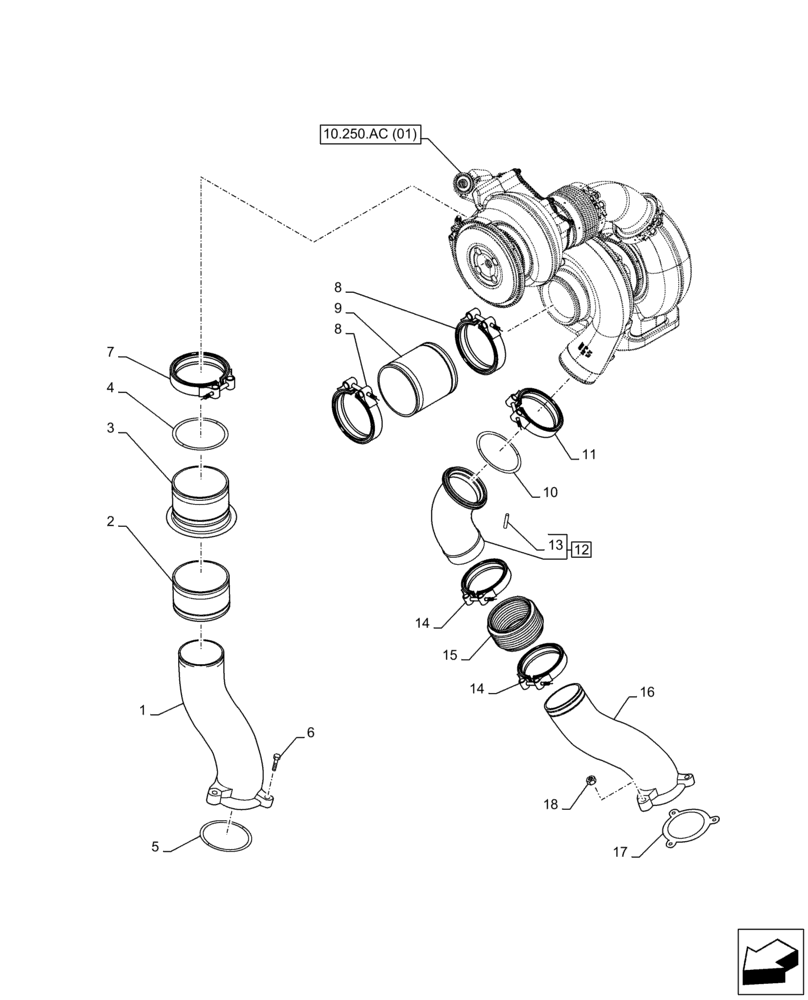 Схема запчастей Case IH F3DFE613F B002 - (10.250.AC[02]) - TURBOCHARGER (10) - ENGINE