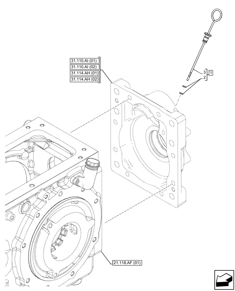 Схема запчастей Case IH FARMALL 65C - (21.118.AA) - VAR - 332808, 333814, 336814, 392808, 743565, 743566 - DIPSTICK (21) - TRANSMISSION