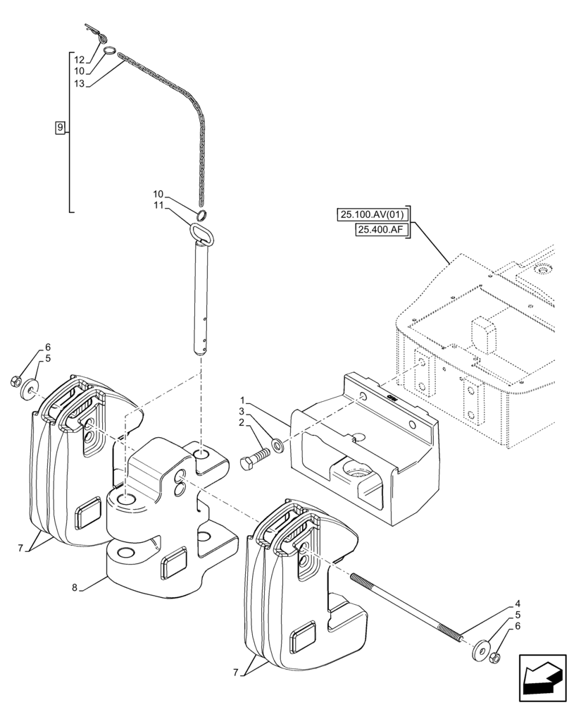 Схема запчастей Case IH FARMALL 65C - (39.140.AF[03]) - VAR - 334215 - FRONT WEIGHT (235KG) (39) - FRAMES AND BALLASTING