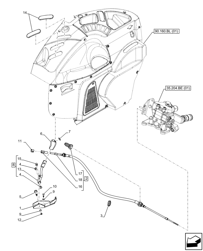 Схема запчастей Case IH FARMALL 65C - (35.204.BL[01]) - VAR - 390107, 743568 - REMOTE CONTROL VALVE, CONTROL LEVER (1 REMOTE), CAB (35) - HYDRAULIC SYSTEMS