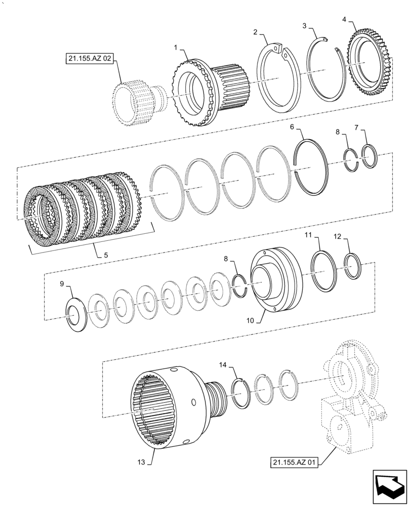 Схема запчастей Case IH PUMA2104 - (21.155.AZ[03]) - SPEED GEARS AND CLUTCHES - "B" CLUTCH (21) - TRANSMISSION