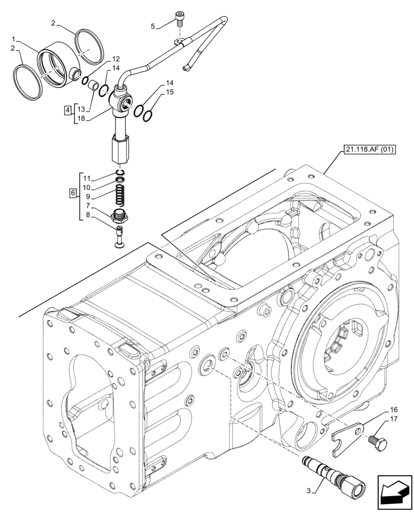 Схема запчастей Case IH FARMALL 75C - (21.100.AM[03]) - VAR - 330328, 330581, 390328, 743559 - TRANSMISSION LUBRICATION LINE, MANIFOLD, W/O CAB (SHUTTLE) (21) - TRANSMISSION