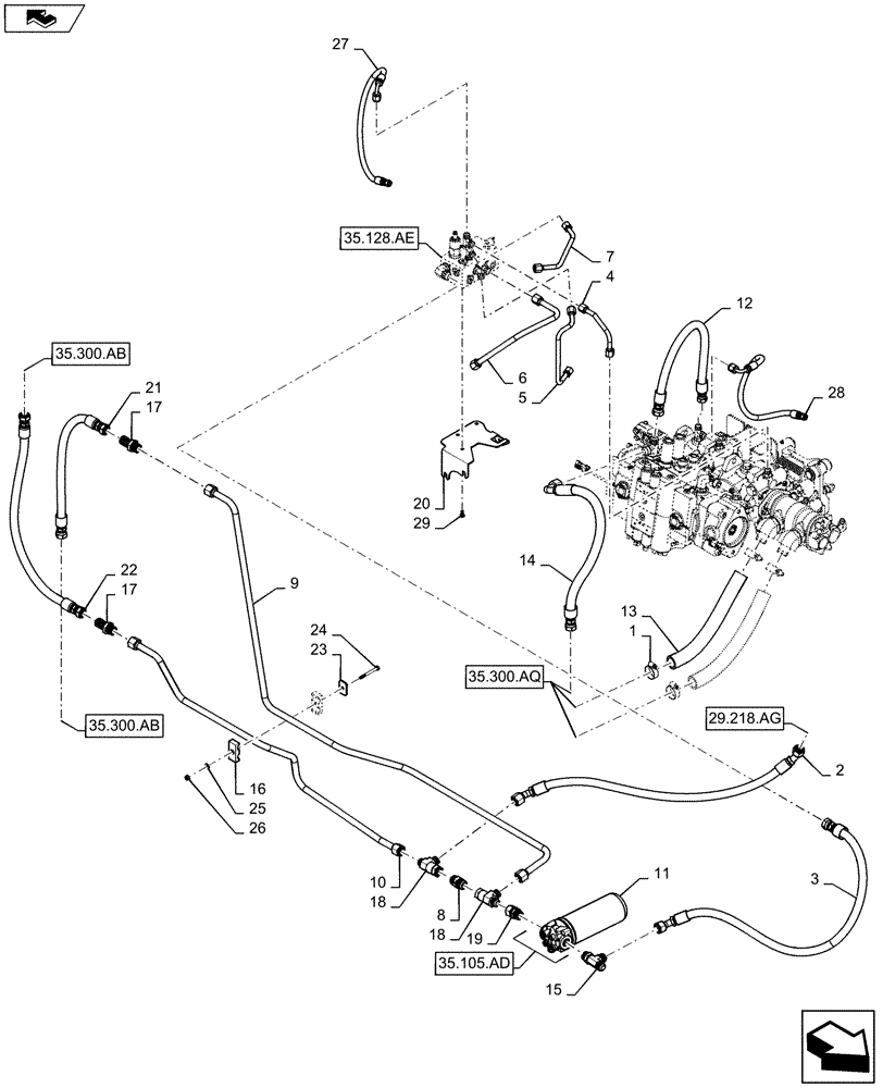 Схема запчастей Case IH WD2303 - (35.105.AC) - HYDRAULIC SYSTEM, OIL COOLER, RETURN LINES & FILTER, 6 CYL DRAPER (35) - HYDRAULIC SYSTEMS