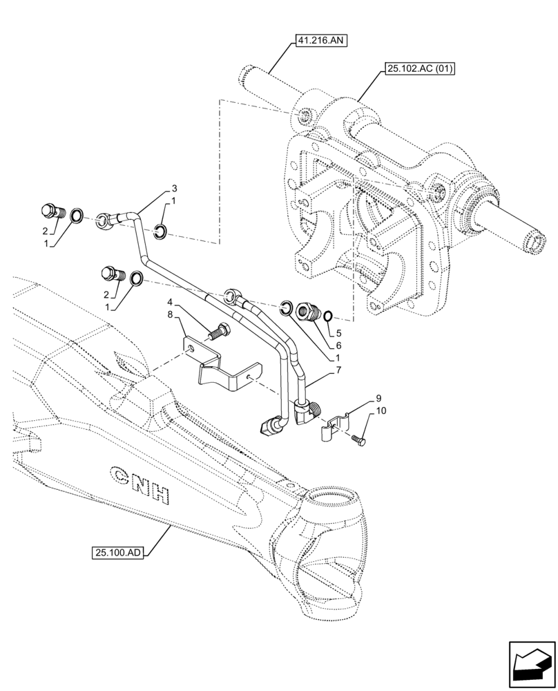 Схема запчастей Case IH FARMALL 65C - (41.200.AO[01]) - VAR - 390328, 743559, 744580 - 4WD FRONT AXLE, LUBRICATION LINE (41) - STEERING