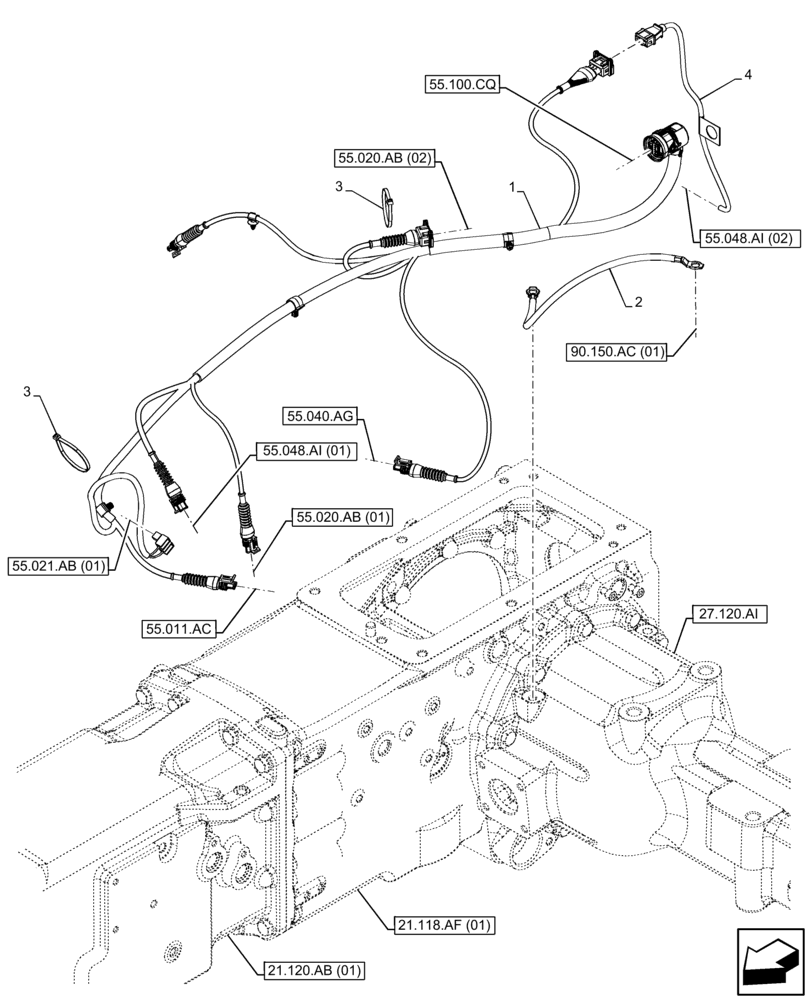 Схема запчастей Case IH FARMALL 75C - (55.024.AA[01]) - VAR - 330581, 390328, 743559, 744580 - TRANSMISSION, HARNESS (55) - ELECTRICAL SYSTEMS