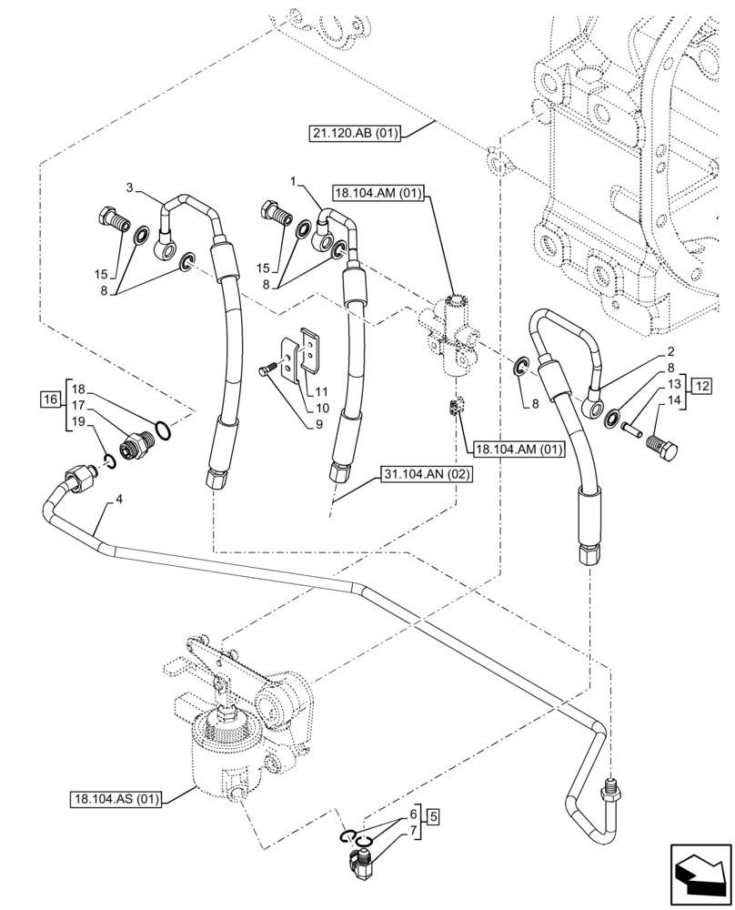 Схема запчастей Case IH FARMALL 65C - (31.104.AN[01]) - VAR - 333068, 333069, 390068 - PTO CLUTCH, OIL, LINE, CAB (31) - IMPLEMENT POWER TAKE OFF