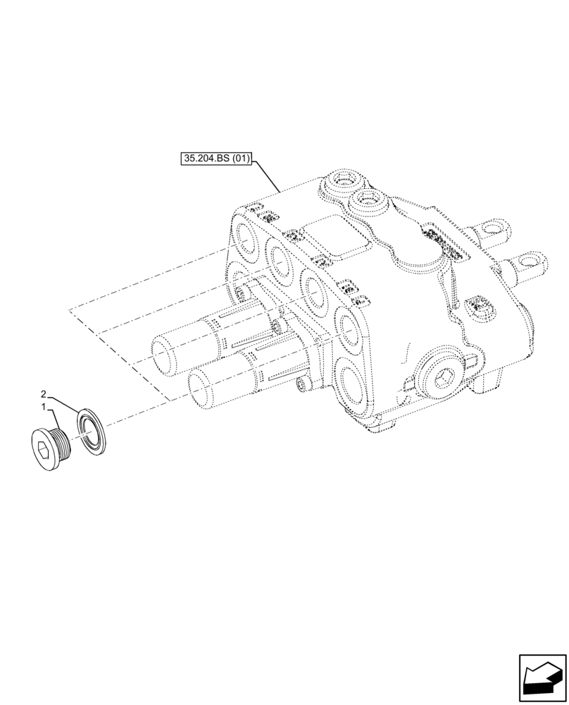 Схема запчастей Case IH FARMALL 75C - (35.204.BS[04]) - VAR - 331488, 331490, 743593 - MID MOUNT VALVE, PLUGS (35) - HYDRAULIC SYSTEMS