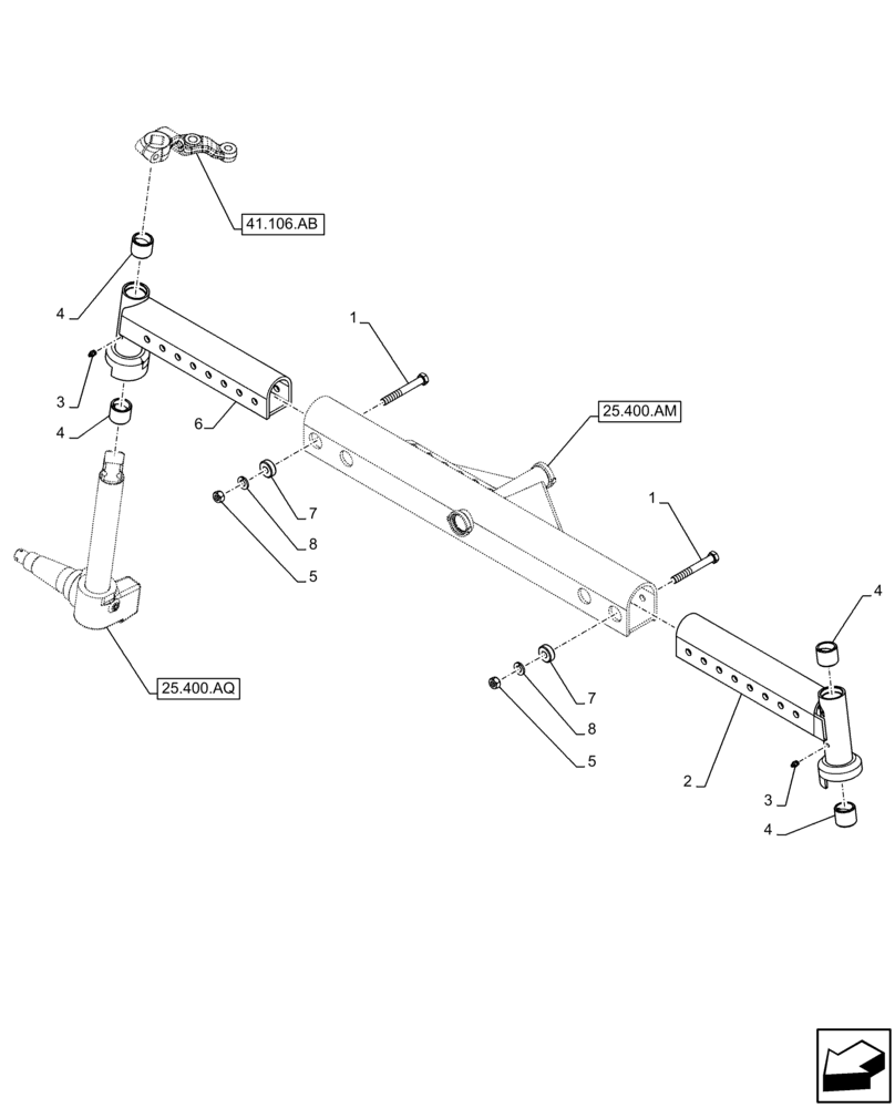 Схема запчастей Case IH FARMALL 75C - (25.400.AD) - VAR - 330581, 335581 - FRONT AXLE, EXTENSION, 2WD (25) - FRONT AXLE SYSTEM