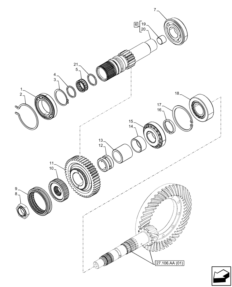 Схема запчастей Case IH FARMALL 75C - (21.148.AQ[01]) - VAR - 332068, 333068 - CENTRAL REDUCTION GEAR, SHAFT & GEAR (21) - TRANSMISSION