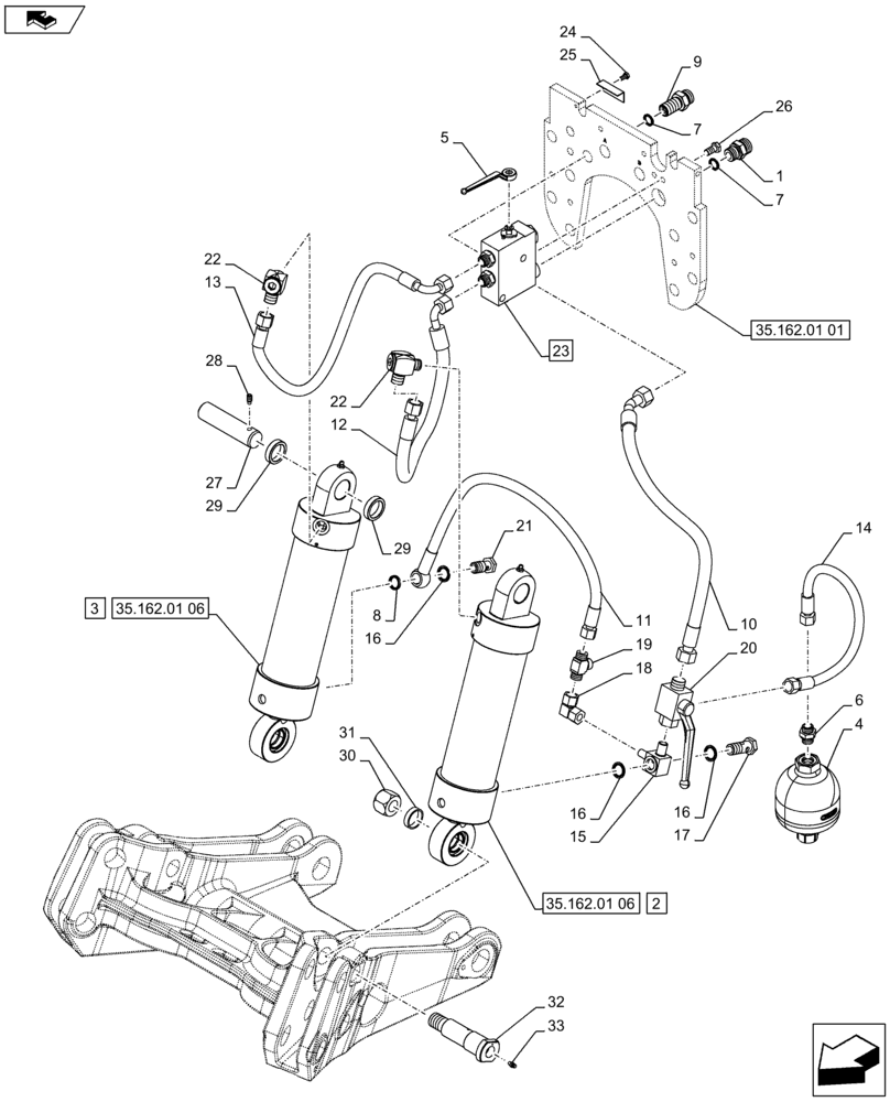 Схема запчастей Case IH PUMA 230 - (35.162.01[03]) - FRONT HPL - CYLINDER, HYD. LINE (VAR.743483-743484-743485-743486 / 743666-743667-743765-743837-743838) (35) - HYDRAULIC SYSTEMS