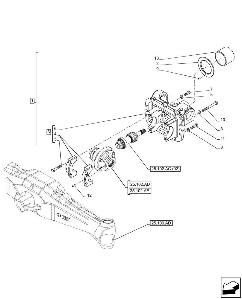 Схема запчастей Case IH FARMALL 75C - (25.102.AC[01]) - VAR - 390328, 743559, 744580 - 4WD FRONT AXLE, DIFFERENTIAL CARRIER (25) - FRONT AXLE SYSTEM