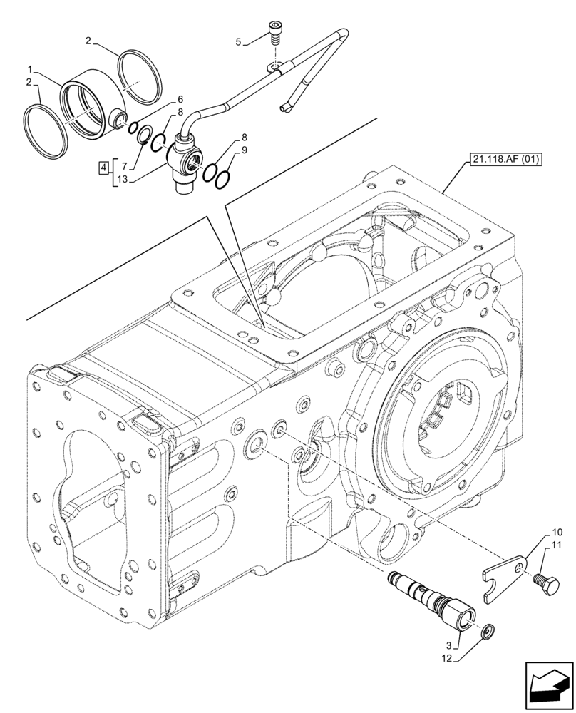 Схема запчастей Case IH FARMALL 75C - (21.100.AM[02]) - VAR - 330581, 335694, 390328, 743559, 744580 - TRANSMISSION LUBRICATION LINE, MANIFOLD (POWER SHUTTLE) (21) - TRANSMISSION