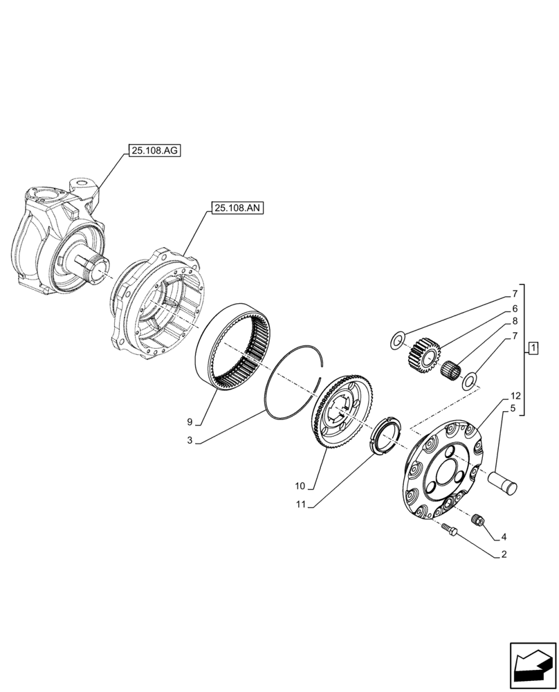 Схема запчастей Case IH FARMALL 65C - (25.108.AB) - VAR - 390328, 743559, 744580 - 4WD FRONT AXLE, PLANETARY REDUCER (25) - FRONT AXLE SYSTEM