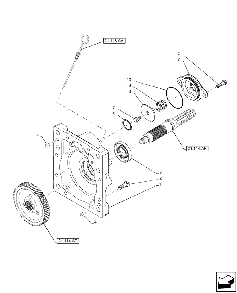 Схема запчастей Case IH FARMALL 75C - (31.114.AH[01]) - VAR - 333814, 743566 - PTO 540-540E RPM, SHUTTLE, COVER (31) - IMPLEMENT POWER TAKE OFF