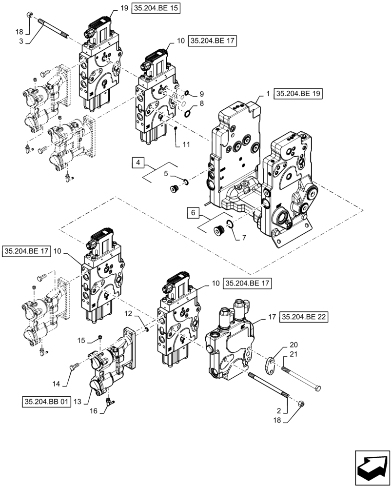 Схема запчастей Case IH QUADTRAC 620 - (35.204.BE[03]) - AUXILIARY CONTROL VALVE, 4-SPOOL, WITH 3 POINT HITCH (35) - HYDRAULIC SYSTEMS