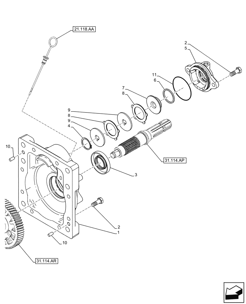 Схема запчастей Case IH FARMALL 65C - (31.110.AI[02]) - VAR - 332808, 743565 - PTO 540 RPM, POWERSHUTTLE, COVER (31) - IMPLEMENT POWER TAKE OFF