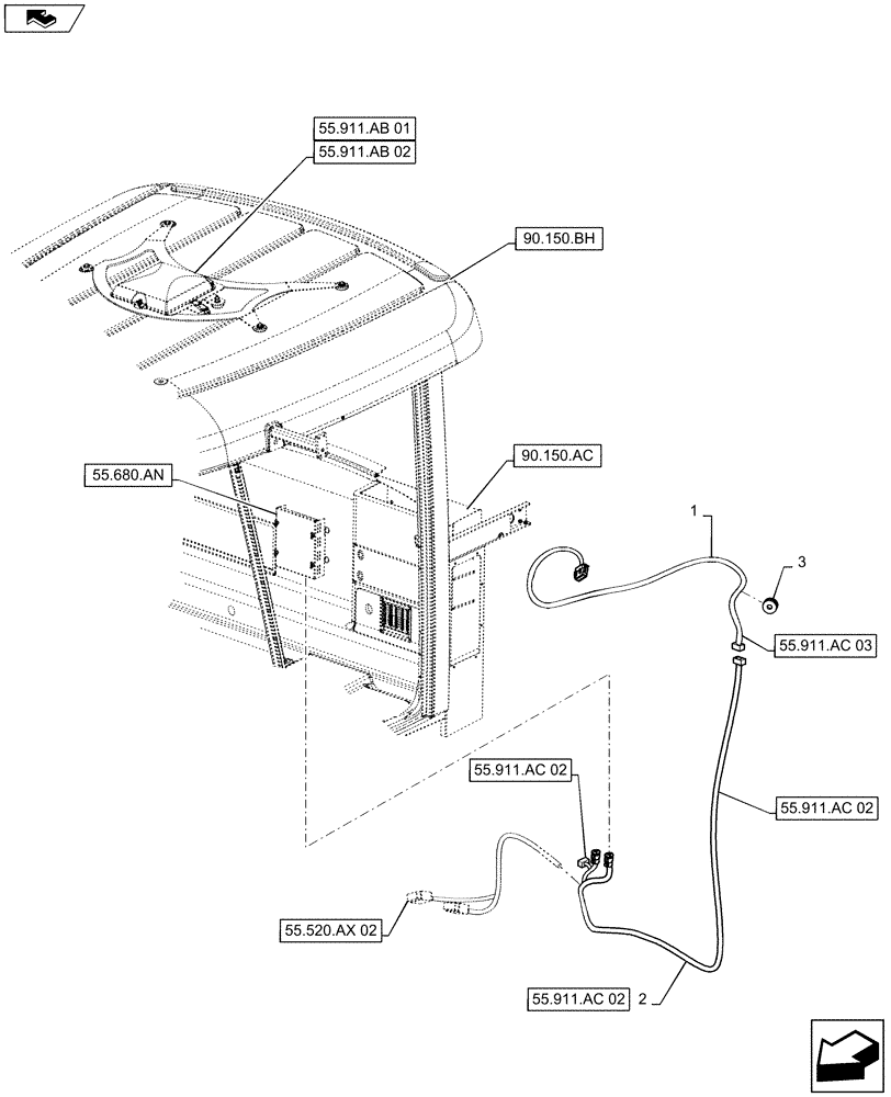 Схема запчастей Case IH WD1903 - (55.911.AC[01]) - GPS RECEIVER WIRE HARNESS ASSY (55) - ELECTRICAL SYSTEMS