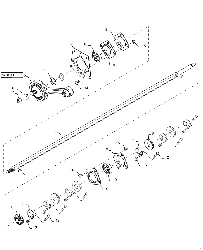 Схема запчастей Case IH 6130 - (74.101.BB) - DRIVE SHAFT, CLEANING SYSTEM DRIVE (74) - CLEANING