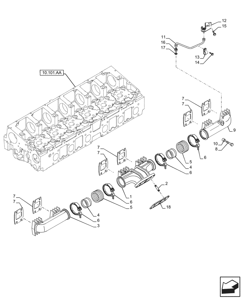 Схема запчастей Case IH F3DFE613F B002 - (10.254.AC) - EXHAUST MANIFOLD (10) - ENGINE