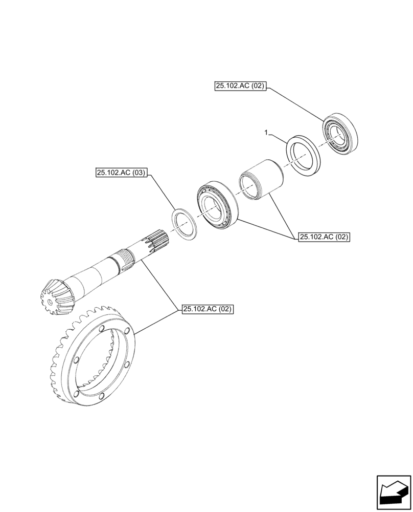 Схема запчастей Case IH FARMALL 75C - (25.102.AC[04]) - VAR - 390328, 743559, 744580 - 4WD FRONT AXLE, SHIM KIT (25) - FRONT AXLE SYSTEM