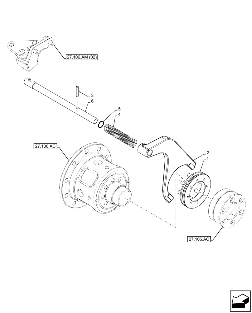 Схема запчастей Case IH FARMALL 75C - (27.106.AM[01]) - VAR - 390381 - DIFFERENTIAL LOCK (27) - REAR AXLE SYSTEM