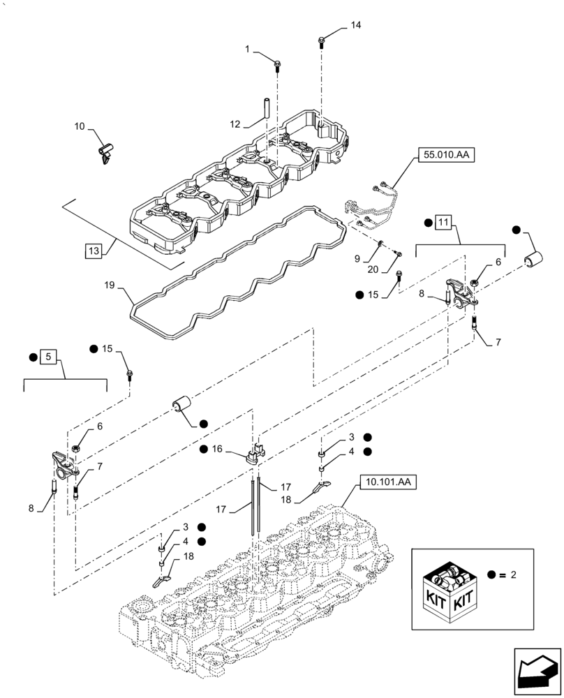 Схема запчастей Case IH PUMA2104 - (10.106.AO) - ROCKER SHAFT (10) - ENGINE