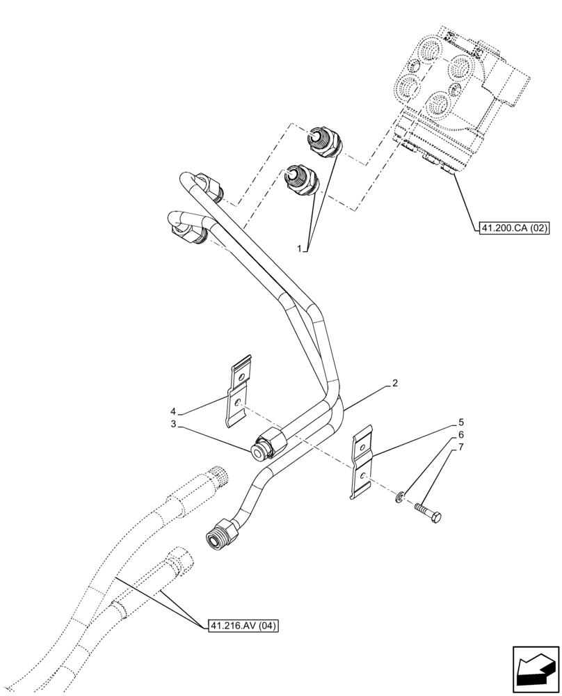 Схема запчастей Case IH FARMALL 75C - (41.216.AV [02]) - VAR - 330581, 335581 - STEERING CONTROL VALVE, HYDR LINES, 2WD (41) - STEERING