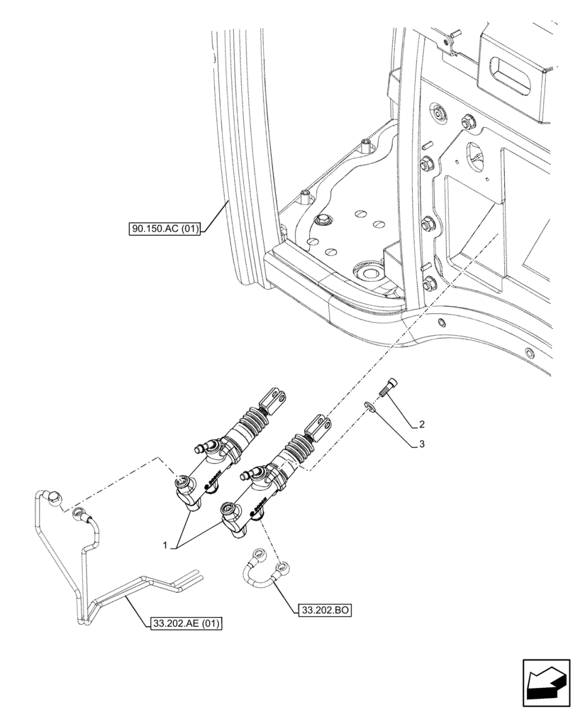 Схема запчастей Case IH FARMALL 65C - (33.202.AR[01]) - VAR - 330274, 330276, 334174, 334175, 334176, 390067, 743546, 744576 - BRAKE CYLINDER, CAB (33) - BRAKES & CONTROLS