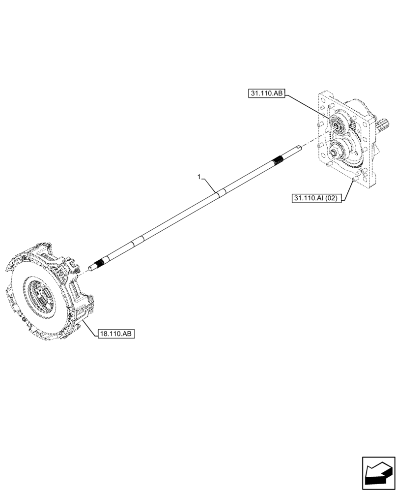 Схема запчастей Case IH FARMALL 65C - (31.110.AK[02]) - VAR - 332808, 743565 - PTO 540 RPM, POWERSHUTTLE, DRIVE SHAFT (31) - IMPLEMENT POWER TAKE OFF