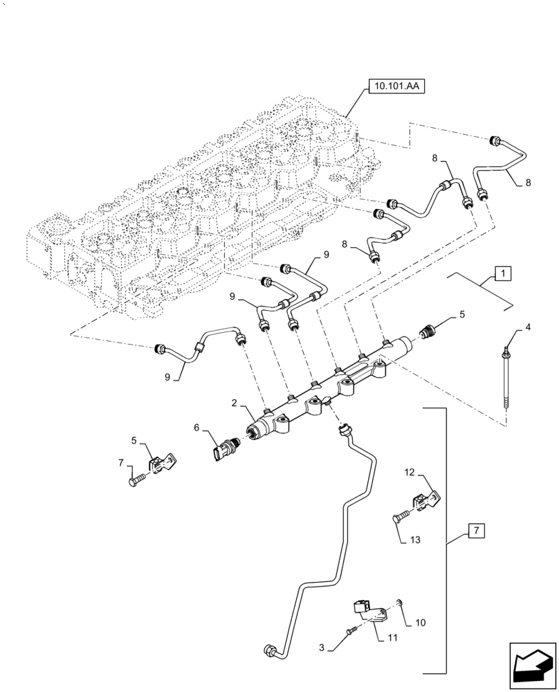 Схема запчастей Case IH PUMA1854 - (10.218.AI[02]) - INJECTION EQUIPMENT - PIPING (10) - ENGINE