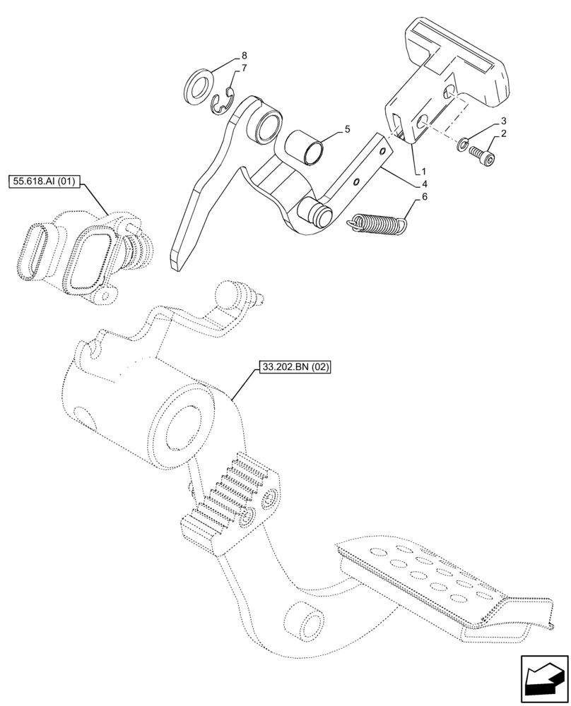 Схема запчастей Case IH FARMALL 75C - (33.110.BL) - VAR - 391286, 743551 - BRAKE, PEDAL, LOCK, W/O CAB (33) - BRAKES & CONTROLS