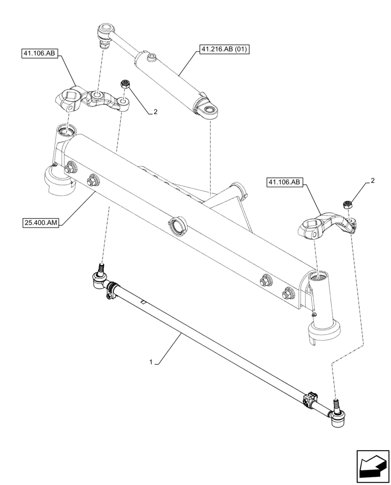 Схема запчастей Case IH FARMALL 65C - (41.106.AC) - VAR - 330581, 335581 - FRONT AXLE, ADJUSTMENT ROD, 2WD (41) - STEERING