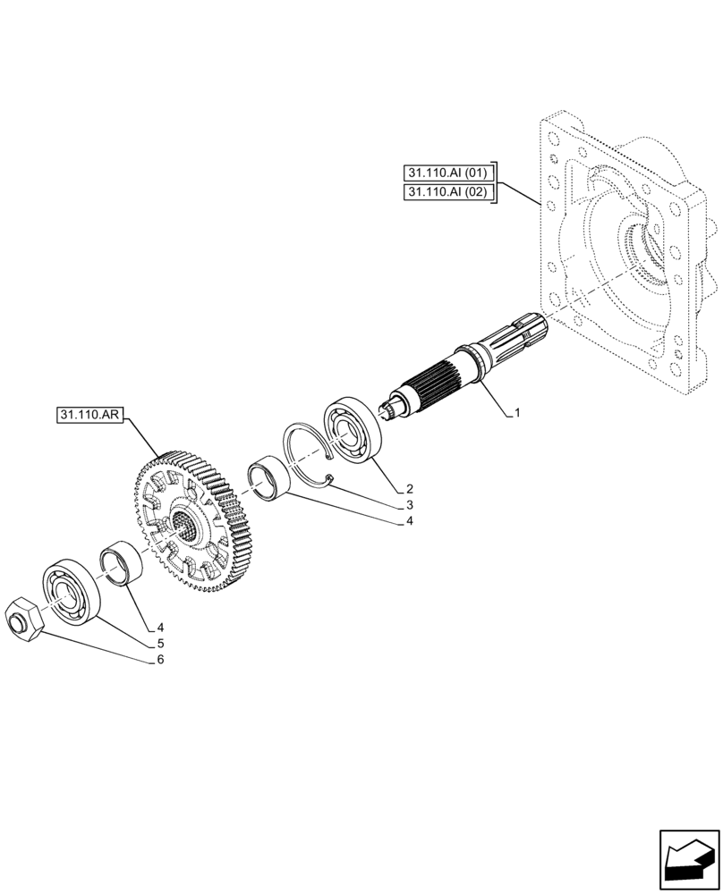 Схема запчастей Case IH FARMALL 65C - (31.110.AP) - VAR - 392808, 332808, 743565 - PTO 540 RPM, OUTPUT SHAFT (31) - IMPLEMENT POWER TAKE OFF