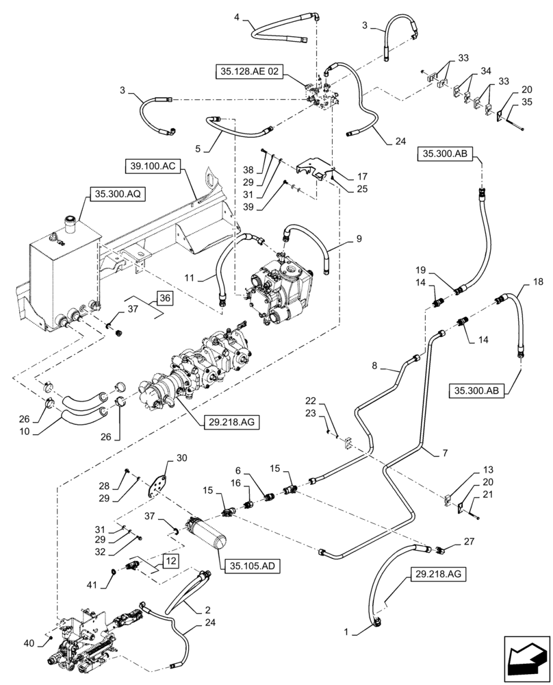 Схема запчастей Case IH WD2303 - (35.105.AC[03]) - HYDRAULIC SYSTEM, OIL COOLER, RETURN LINES & FILTER, 6 CYL NON DRAPER (35) - HYDRAULIC SYSTEMS