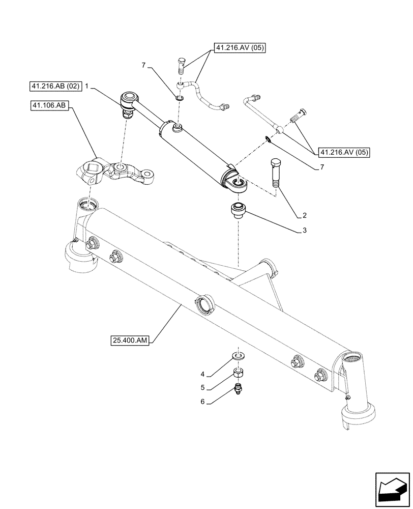 Схема запчастей Case IH FARMALL 65C - (41.216.AB[01]) - VAR - 330581, 335581 - FRONT AXLE, OPERATING CYLINDER, 2WD (41) - STEERING
