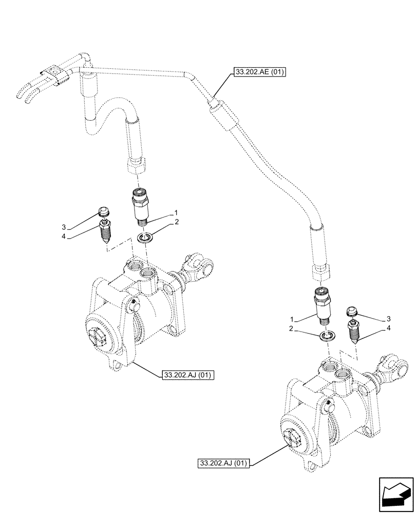 Схема запчастей Case IH FARMALL 75C - (33.202.AE[02]) - VAR - 330274, 330276, 334174, 334175, 334176, 390067, 743546, 744576 - BRAKE LINE, CAB (33) - BRAKES & CONTROLS