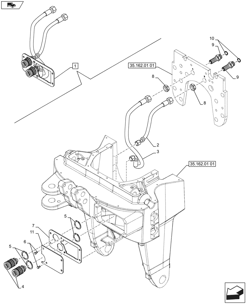 Схема запчастей Case IH PUMA 170 - (35.162.03) - FRONT HPL WITH AUX. COUPLERS - BREAKDOWN (VAR.743485-743486 / 743666-743667-743765-743837-743838) (35) - HYDRAULIC SYSTEMS