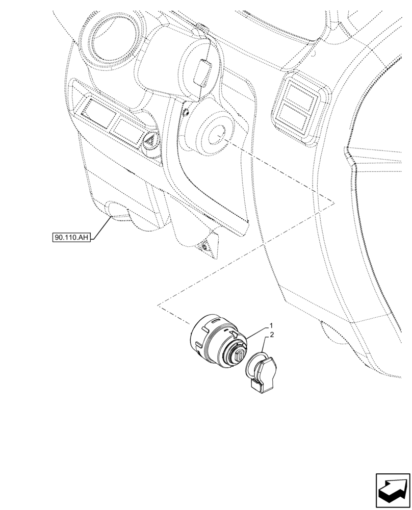 Схема запчастей Case IH FARMALL 75C - (55.201.AH [03]) - VAR - 334187, 334190, 392315 - IGNITION SWITCH, W/O CAB (55) - ELECTRICAL SYSTEMS