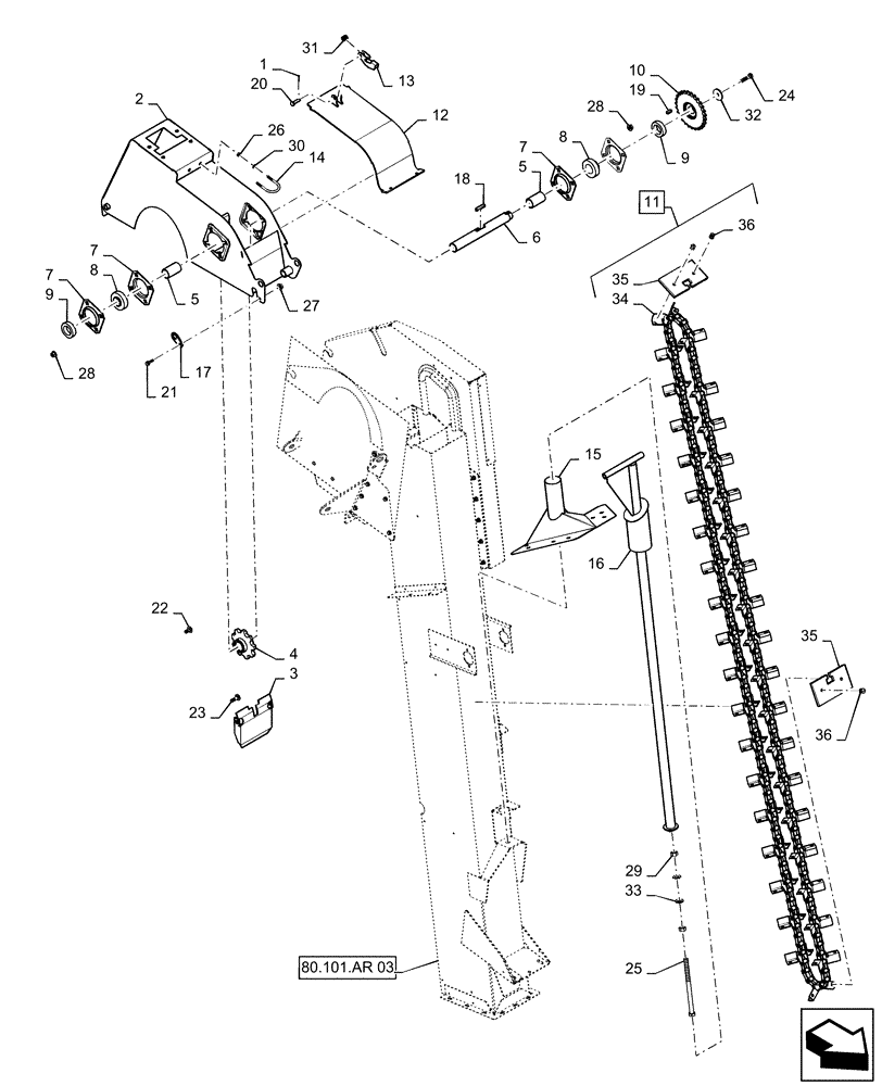 Схема запчастей Case IH 6130 - (80.101.AR[01]) - VAR 722630 - GRAIN ELEVATOR HOUSING, HEAD (80) - CROP STORAGE/UNLOADING