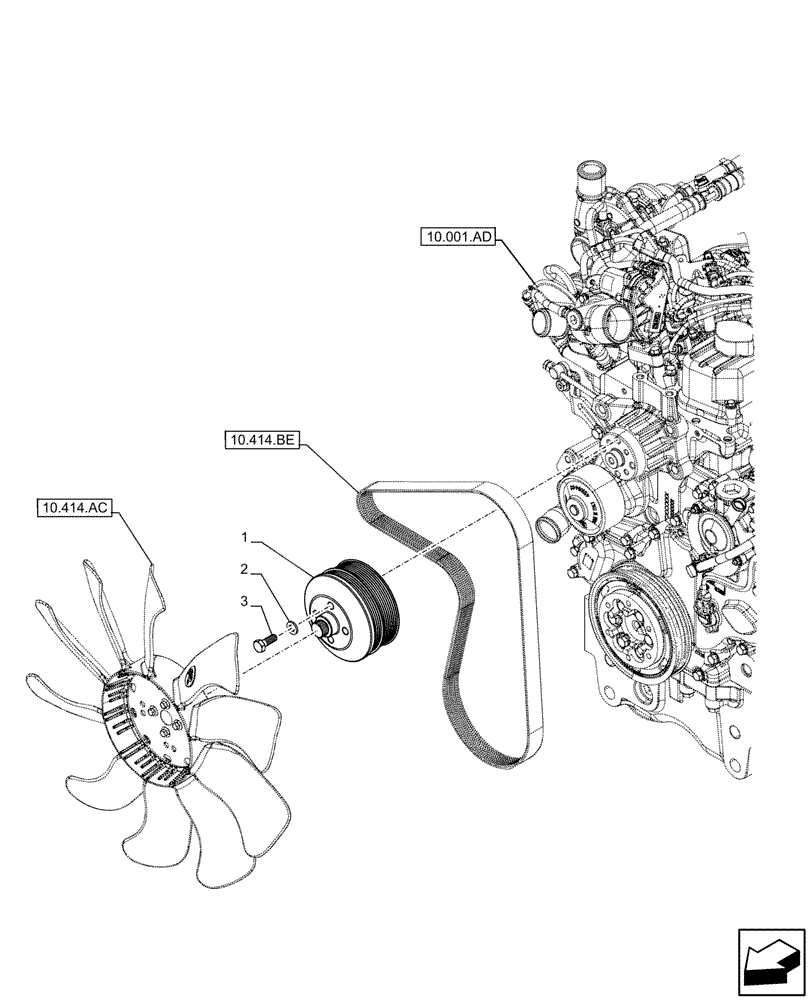 Схема запчастей Case IH FARMALL 85C - (10.414.AD) - VAR - 390018 - FAN, BELT, DRIVE, PULLEY (10) - ENGINE