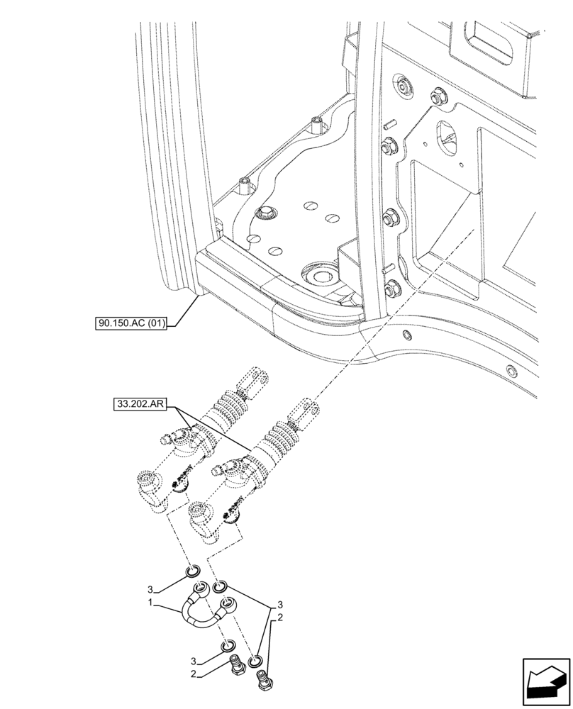 Схема запчастей Case IH FARMALL 75C - (33.202.BO[01]) - VAR - 330274, 330276, 334174, 334175, 334176, 390067, 743546, 744576 - BRAKE CYLINDER, LINES, CAB (33) - BRAKES & CONTROLS