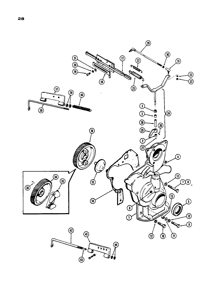 Схема запчастей Case IH 430 - (028) - GOVERNOR, TIMING GEAR COVER, PRIOR TO S/N 8262800, 430 MODEL, 148B SPARK IGNITION ENGINE (02) - ENGINE